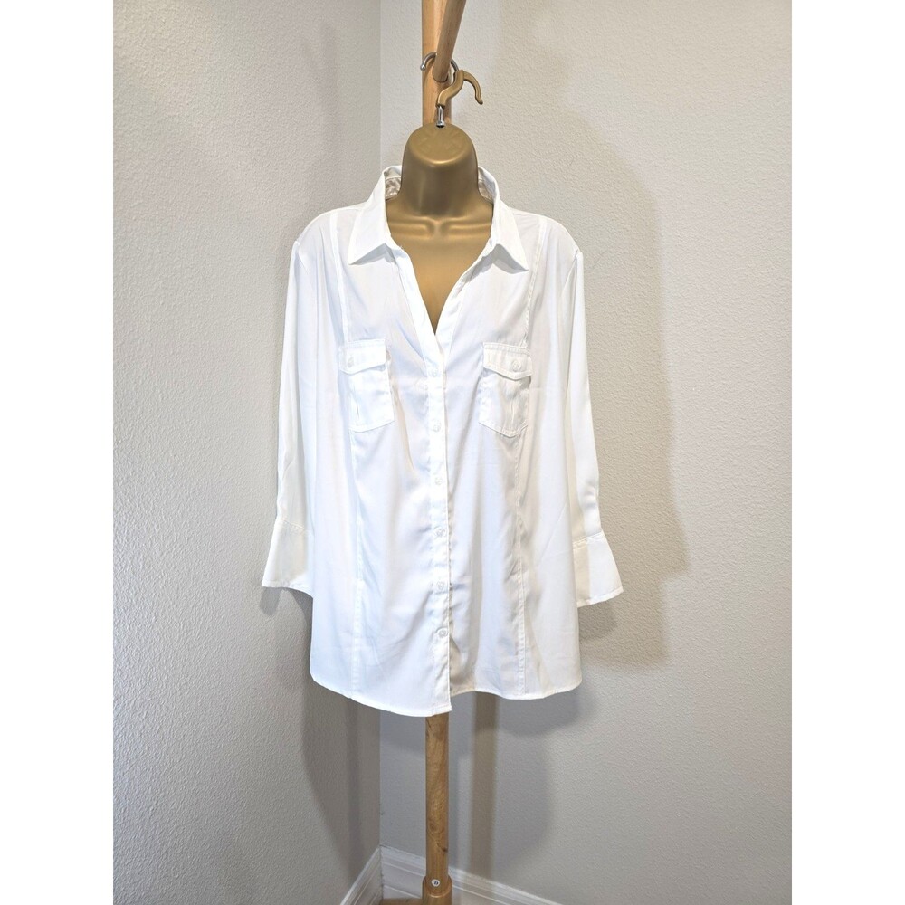 Cato White Button Down Shirt 22 24 Stretch Basic Career Office Business Casual